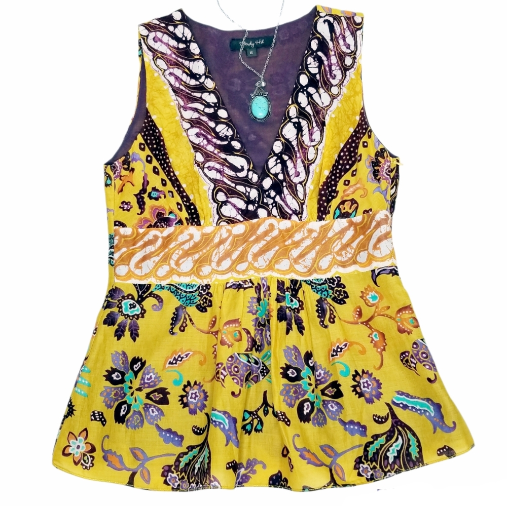 Vtg Wendy Hil V-neck Empire Waist Top Tank sz S